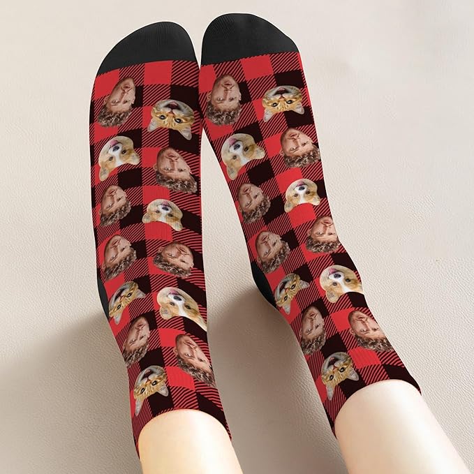 D-Story Custom Face Socks, Personalized Photo Picture on Socks, Unisex Athletic Crew Socks for Men Women