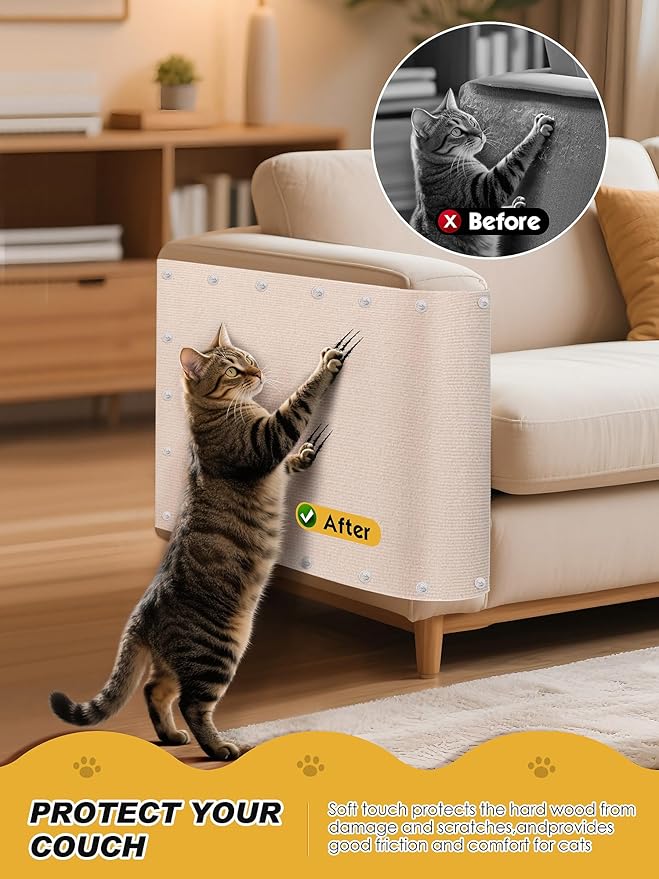 2PCS 39.4"x15.8" Cat Scratch Mat, Trimmable Self-Adhesive Carpet, DIY Climb Cat Scratcher for Furniture Couch or Wall Protector, Covering Cat Scratching Post Replacement Pads (Beige)