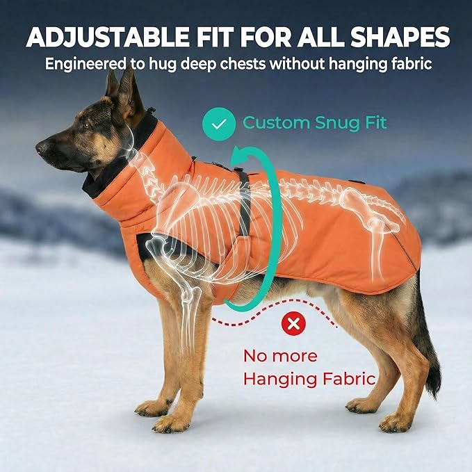 Dog Winter Coat, Warm Puffer Jacket with Fur-Safe Buckle & Leash Hole for Cold Weather, Water-Repellent Snow Vest, Breathable Thermal Apparel for Hiking & Active Dogs (Aurantium, XX-Large)