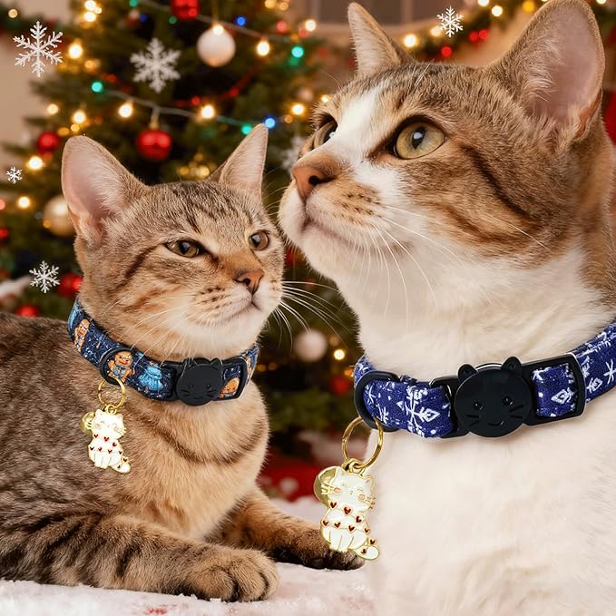 Elegant little tail 2 Pack Cat Collar- Christmas Cat Collars Breakaway with Bell Pendant Wedding Kitten Boy Girl Safety Adjustable 7-12 Inch Collar for Small Cats Puppy