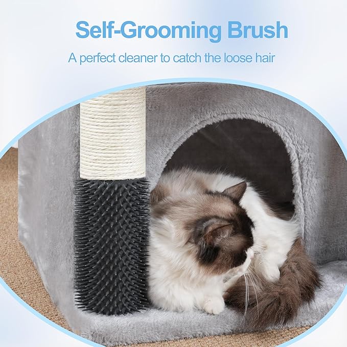 Hey-brother Cat Tree Tower, Scratching Posts with Extra Large Platform, Specious Condo, 2 Cozy Hammocks, Self-Grooming Brush for Indoor Adult Cats, Maine Coon 51.1 inches, Light Gray MPJ070W