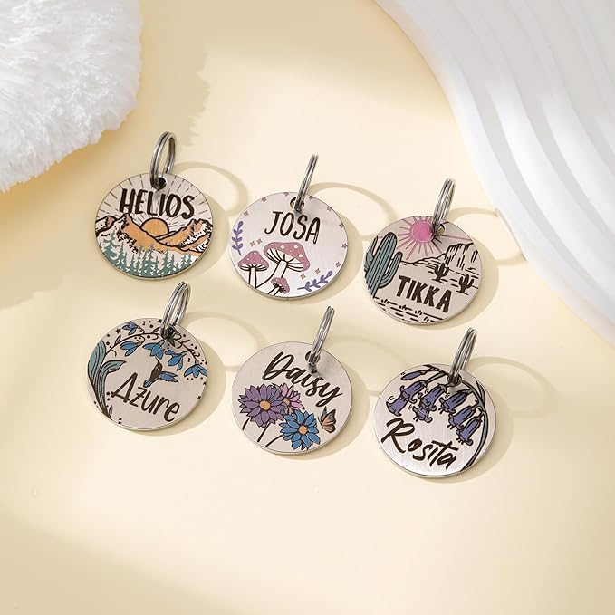 Colorful Dog Tags Personalized, Engraved Dog Tags with Colored Printing for Pets, Dog Name tag with deep Engraving, Custom pet ID Tags, Customizable cat Collar Holder tag (Daisy)