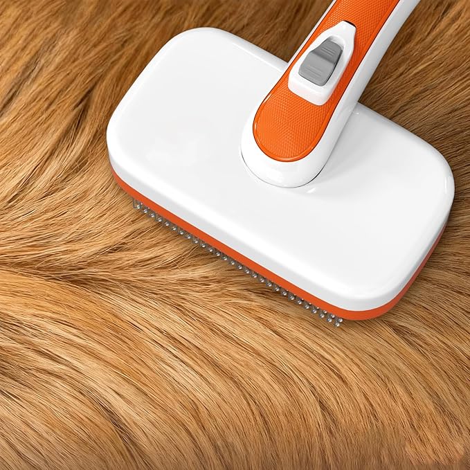 Self Cleaning Slicker Brush for Dogs, Cats Deshedding Grooming Tool, Skin Friendly, Remove Loose Shedding Hair, Glides Naturally without Pulling (Orange)