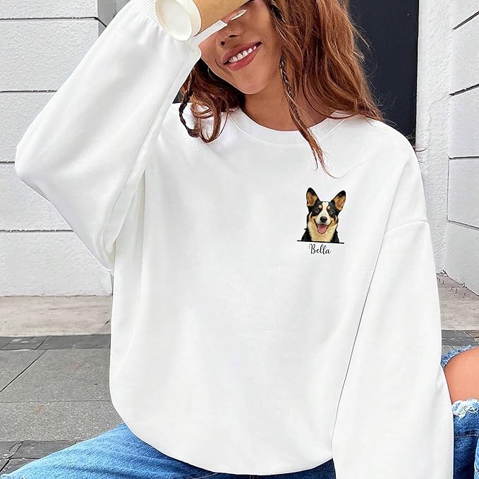 Custom Pet Portrait Hoodie and Sweatshirt with Dog or Cat Photo, Personalized Sweatshirt with Pet Drawing and Name, Gift for Dog Mom Dad, Pet Lover Birthday 4