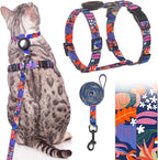 SCENEREAL Cat Harness and Leash Set Escape Proof with Airtag Holder, Reflective Pet Harnesses for Walking, Adjustable Kitty Vest Soft Harness Outdoor Indoor, Cute Travel Boys Girls Small Large Cats