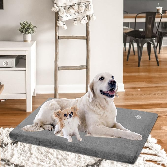EMPSIGN Stylish Dog Bed Mat Dog Crate Pad Mattress Reversible (Cool & Warm), Water Proof Linings, Removable Machine Washable Cover, Firm Support Pet Crate Bed for Small to XX-Large Dogs, Grey