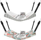 Jetec 2 Pack Cat Hammock for Cage, Catio Accessories Reversible Soft Cats Bed with Adjustable Straps and Hooks Double-Sided Linen and Fleece Hanging Hammock for Cats, Kitten(Geometry Pattern,L)