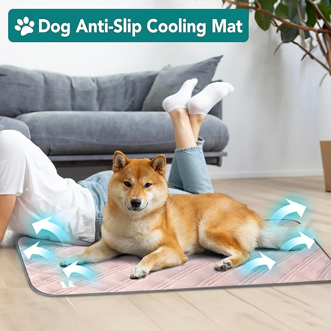PetAmi Waterproof Cooling Mat for Dog, Premium Pet Cooling Blanket for Bed Crate, Anti Slip Indoor Dog Cool Pad for Sleeping, Q-MAX Small Medium Sofa Couch Cover Mat for Cat, Pink, 29x40