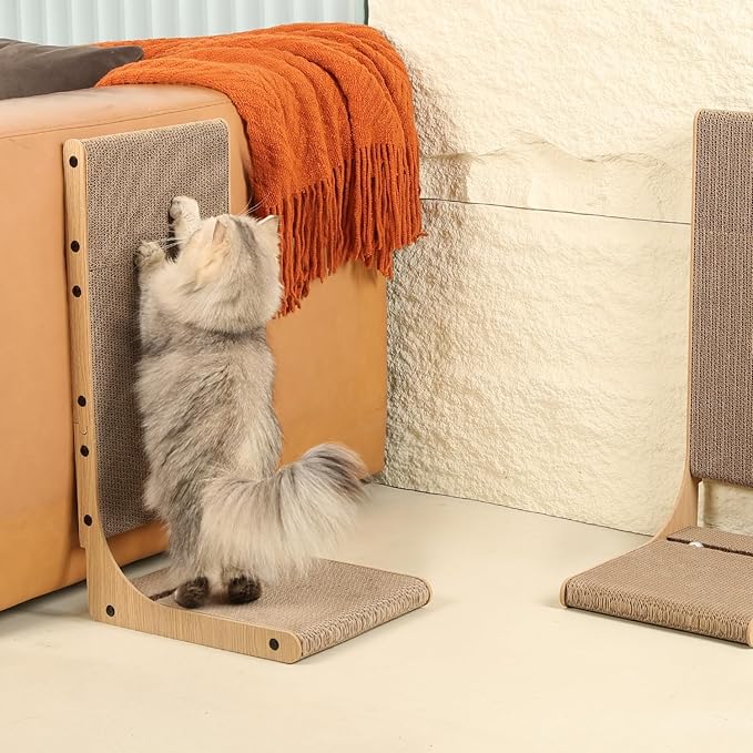 Zakkart 2-Pack Cat Scratching Board, 25.6'' Tall Cardboard L Shape Vertical Cat Scratchers for Indoor Cats, Cat Scratching Post for Wall and Couch, Large
