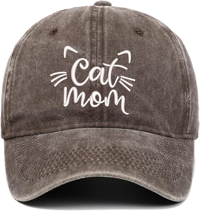 CORIRESHA Cat Mom Baseball Cap Washed Denim Cotton Adjustable Unisex Hat