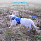 Tactical Kitty Harness and Leash for Walking Escape Proof Breathable Mesh Fabric, Ocean Camo, X-Small, Adjustable Cat Walking Jackets, Padded Stylish Cat Vest