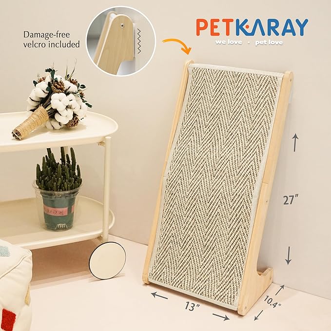 PETKARAY Sisal Cat Scratcher Ramp, L Shaped Scratching Post and Scratch Pad for Indoor Cats, Wall Furniture Protector(Chevron)
