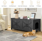 Homhedy Cat Litter Box Enclosure for 2 Cats, Litter Box Furniture Hidden with Double Room,Wooden Cat Washroom Furniture,Cat House,47.2”L x 19.7”W x 19.7”H,Black
