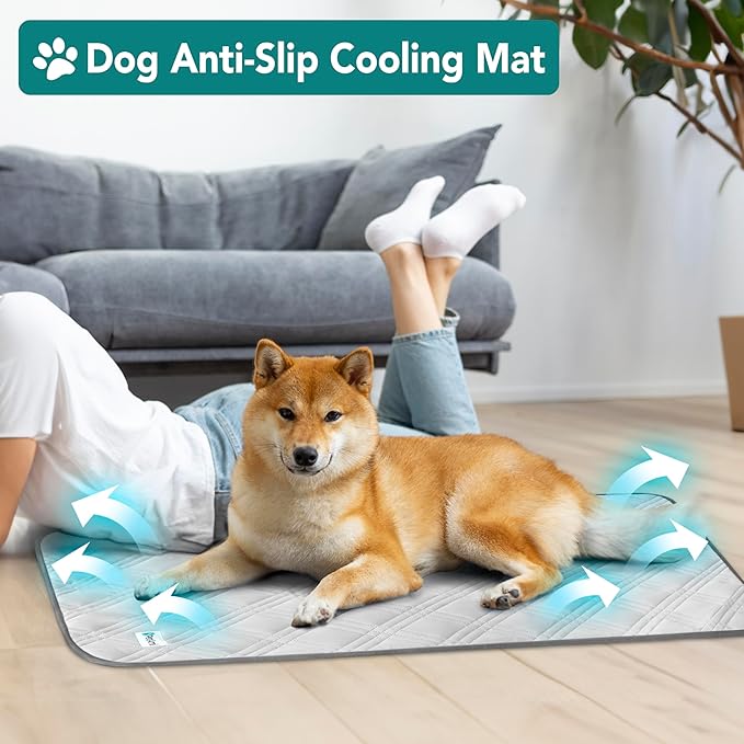 PetAmi Waterproof Cooling Mat for Dog, Premium Pet Cooling Blanket for Bed Crate, Anti Slip Indoor Dog Cool Pad for Sleeping, Q-MAX Large Sofa Couch Cover Mat for Cat, Light Grey, 40x60