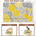 Dahlia Dog Cat Food Mat,Gray Yellow Flower Absorbent Pet Feeding Mat with Rubber Backing,Non-Slip Water Bowl Placemat,Indoor Pet Accessories Supplies 12"x20"