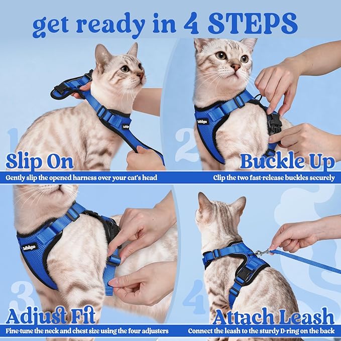 rabbitgoo Cat Harness and Leash for Walking, Escape Proof Soft Adjustable Vest Harnesses for Cats, Easy Control Breathable Reflective Strips Jacket, Navy Blue, S