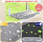 2PC Cat Window Perch, Glow in The Dark Cordless Foldable Pet Hammock Bed for Window with Sturdy Metal Frame, Glowing Stars Pattern Resting Seat for Indoor Cats (2PC Stars - L)