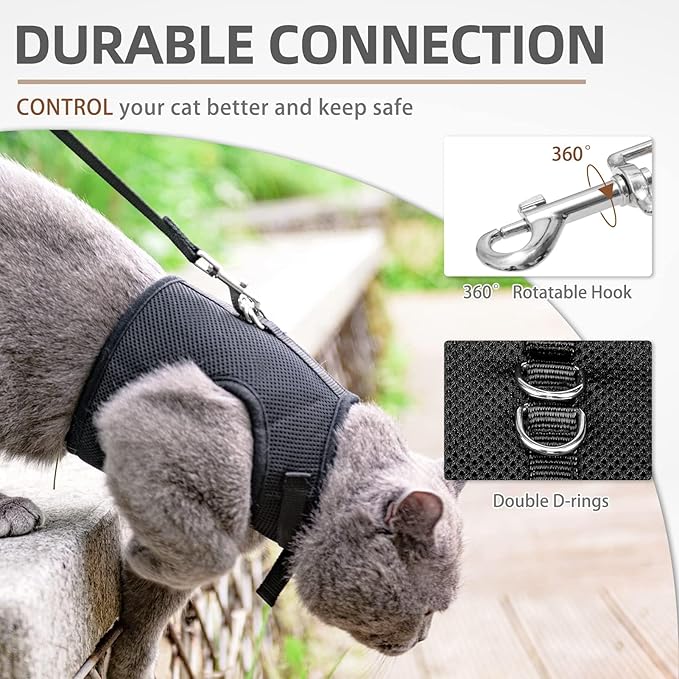 PUPTECK Soft Mesh Cat Vest Harness and Leash Set Puppy Padded Pet Harnesses Escape Proof for Cats Small Dogs Rabbits Bunny, Black Medium