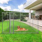 Lucky Dog 10' x 10' x 6' Heavy Duty Outdoor Welded Galvanized Steel Chain Link Dog Kennel Enclosure with 2 Configurations and Latching Door, Silver