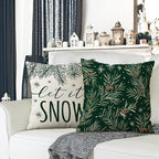 Fahrendom Winter Vibes Green Decorative Throw Pillow Covers 18 x 18 Set of 4, Let It Snow Pine Cones Needle Berry Porch Patio Outdoor Pillowcase, Christmas Seasonal Sofa Couch Cushion Case Home Decor