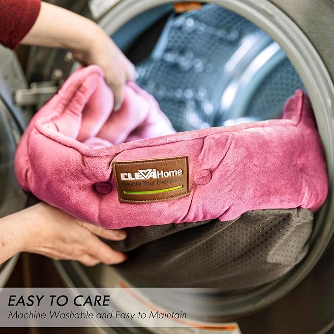 ClevaHome Cat Dog Bed for Small Pets up to 15lbs - Round Cat Beds for Indoor Cats, Machine Washable Comfortable Pet Bed for Puppy and Kitten with Non-Slip Bottom (Plum Pink)
