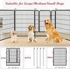 Dog Playpen 40 inch Dog Fence for Outdoor Indoor Use Heavy Duty Metal Dog Pen for Large Dogs, Rustproof Pet Playpen Portable Pet Fence Outdoor for Yard, RV Camping, Customizable, 42 Panels
