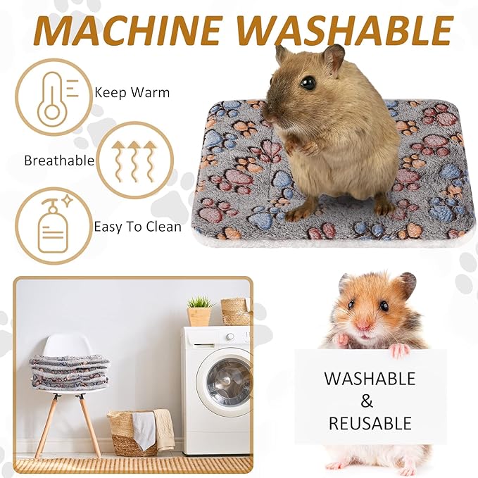 Tuanse 4 Pack Ultra Soft Dog Cat Bed Mat Small Animal Guinea Pig Bed with Cute Print Reversible Fleece Dog Crate Kennel Pad Cozy Washable Thickened Hamster Pet Beds Mat(13 x 10 Inches,Gray)