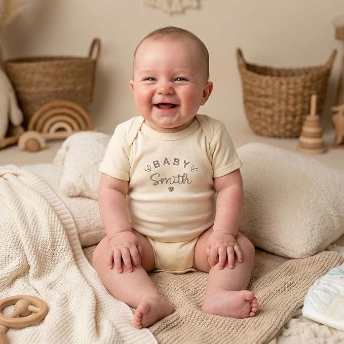 COUPLEHOODIES Personalized Baby Onesie Bodysuit – Custom Embroidery Gift for Pregnancy Reveal Baby Shower or First Grandchild