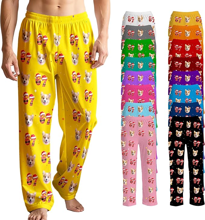 Custom Pajama Pants for Women Men, Personalized 67 Name Photo PJ Family Six Seven Matching Sleep Bottoms Birthday Xmas Gifts