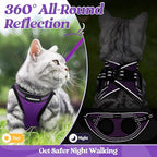 rabbitgoo Cat Harness and Leash Set for Walking Escape Proof, Adjustable Soft Kittens Vest with Reflective Strip for Cats, Comfortable Outdoor Vest, Purple, XL