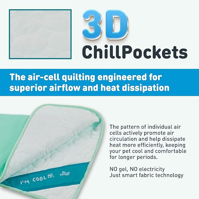 INSPECTOR TAIL 3D ChillPocket Cooling Mat for Dog + String Bag Pack/Air-Cells for Better Airflow/Washable & Portable Pet Soft Pad for Indoor or Outdoor Blanket for Kennel Sofa Bed Floor Car