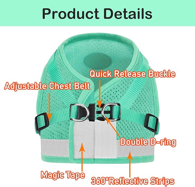 Cat Harnesses and Puppy Harness with Leashes Set, Escape Proof Cat Harness, Adjustable Reflective Soft Mesh Vest Fit Puppy Kitten Rabbit Ferrets's Outdoor Harness