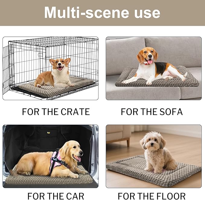 Dog Bed Crate Mat, Soft Durable Washable Anti-Slip Kennel Pad for Dogs & Cats, Reversible (Light Gray, S(24"*18"*1.5"))