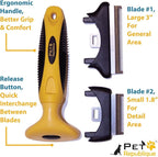 Pet Republique Dog Deshedding Tool - for Dogs, Cats, Rabbits, Any Furry Pets – Reduce Shedding – with 1.8 inches Small and 3 inches Large Replaceable Blades