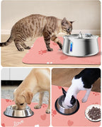 Cat Dog Food Mat, Rapid Water Absorption Dog Mat for Food and Water,100% Waterproof Cat Dog Bowl Mat,16"x24"-Pink