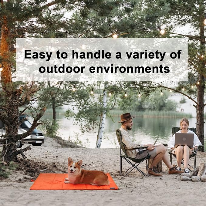 BDEUS 51x35In Extra Large Size Outdoor Dog Bed, Waterproof & Portable Camping Travel Pet Mat, Easy to Clean, Washable Odor Resistant Pet Cooling Pad (Orange)