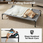 Veehoo Outdoor Elevated Dog Bed with Headrest Sides, Raised Dog Beds for Large Dogs, Washable Cooling Dog Cot with Non-Skid Feet, Breathable Mesh, Pet Hammock for Indoor or Camping, 41", Black Silver
