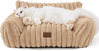 Bedsure ComfyFleece™ Cute Cat Couch for Pets - As Seen on TV on Good Day New York, Fuzzy Cats beds for Indoor Cats with Removable Washable Cover, Supportive Pet Sofa, 24inch, Sandy Beige