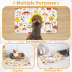 Pet Feeding Mat,Mushroom Absorbent Dog Cat Food Mat Flowers Dog Mat with Rubber Backing,Non-Slip Water Bowl Placemat,Pet Supplies 12" x 20"