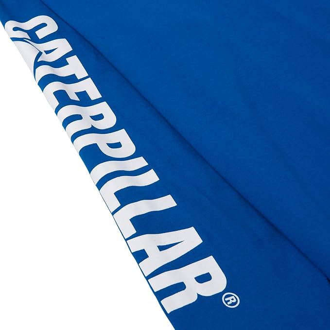 Caterpillar Trademark Banner Long Sleeve Tee Shirts for Men with Center Back Neck Wire Management Loop and Cat Workwear Logo