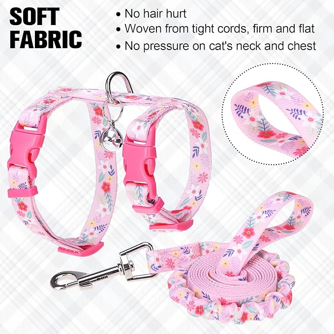 BEAUTYZOO Cat Harness and Leash Set Escape Proof for Walking, Kitten Soft Adjustable Vest Harnesses for Small Medium Large Cats, Easy Control Breathable Plaid Ribbon Nylon for Outdoor Indoor Use