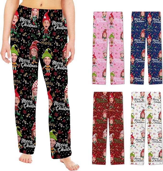 Custom Pajama Pants Women Personalized Face Pajamas Bottom Couple Pajama Pants Valentines Day Christmas Gifts