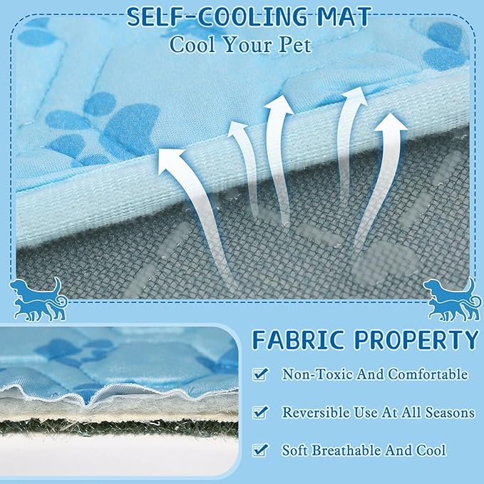 Dog Cooling Mat Self-Cooling Mat for Dogs Non-Slip Pet Cool Pad Cat Sleeping Pad Summer Blanket for Pets Foldable Washable for Kennel, Travel, Bed, Cars, Indoor and Outdoor Use (Blue, M(29*18inch))