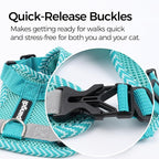 Cat Harness and Leash Escape Proof Large Kitten Harness Ragdoll Cat Vest for Walking Travel, Turquoise, L