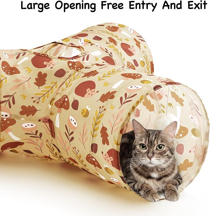 Tempcore Pet Cat Tunnel Tube Cat Toys 3 Way Collapsible, Cat Tunnels for Indoor Cats，Kitty Tunnel Bored Pet Toys Peek Hole Toy Ball Puppy, Kitty, Kitten, Rabbit Khaki Hedgehog