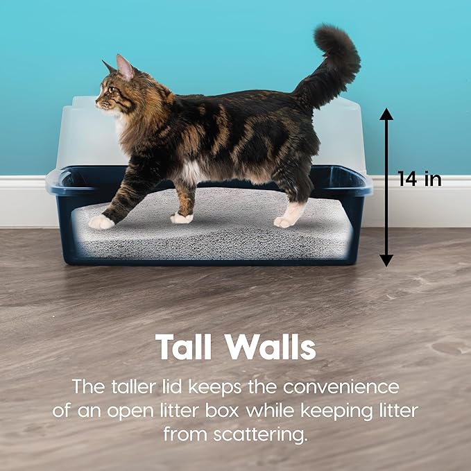 IRIS USA XX-Large Cat Litter Box, Open Top Extra Large Litter Box for Big Cats and Multi-Cat Households, High Sided Scatter Shield, Easy to Clean, 30"L x 20"W x 14"H, Navy