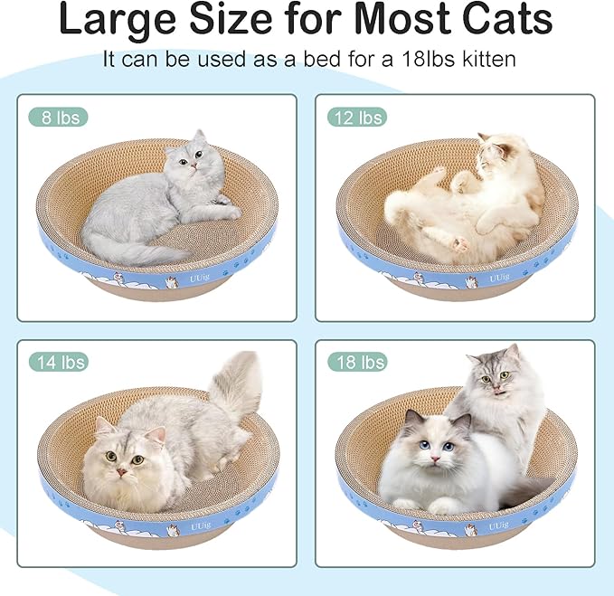 Cat Scratcher, 17.7x17.7 inches Cardboard Cat Scratchers for Indoor Cats, Large Cat Scratching Board, Round Bowl Cat Scratch Pad Bed with Catnip