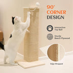 PETKARAY Couch Corner Cat Scratcher, 28'' Corner Wall Scratching Post, Sisal Cat Scratch Pad for Sofa & Furniture Protection with Toy Ball