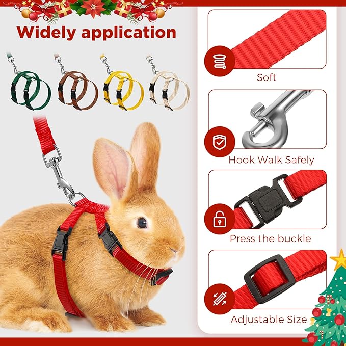 Outus 5 Pieces Adjustable Rabbit Harness and Leash Set Escape Proof Bunny Harness Vest for Pet Running Walk Jogging Bunny Cat Puppy Kitten Ferret and Other Small Pet(Vivid Color)
