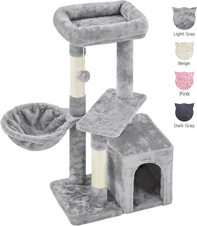 Yaheetech 34.5in Scratching Post, Cat Scratchers for Indoor Cats and Kittens, Multifunctional Activity Post w/Sisal Rope＆Dangling Ball＆Large Condo, Light Gray